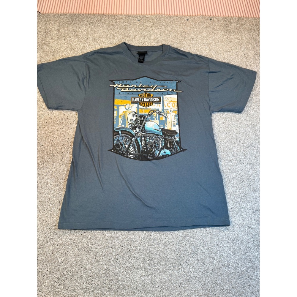 Harley-Davidson World Oklahoma City Skeleton Skull Graphic T-Shirt Blue Mens L